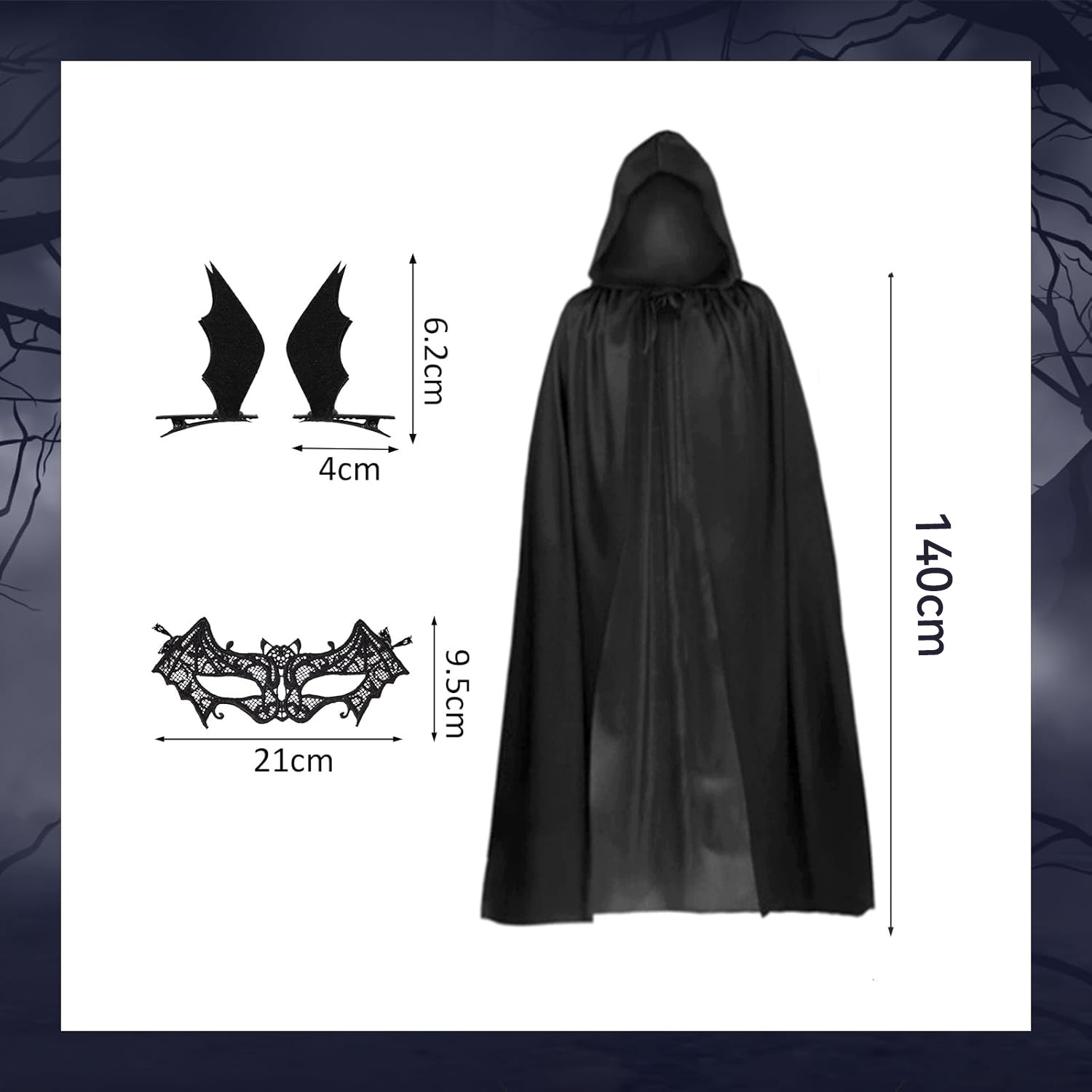 4PCS Hooded Cape Halloween Cos - đánh giá và giá Black Face Mask Pack